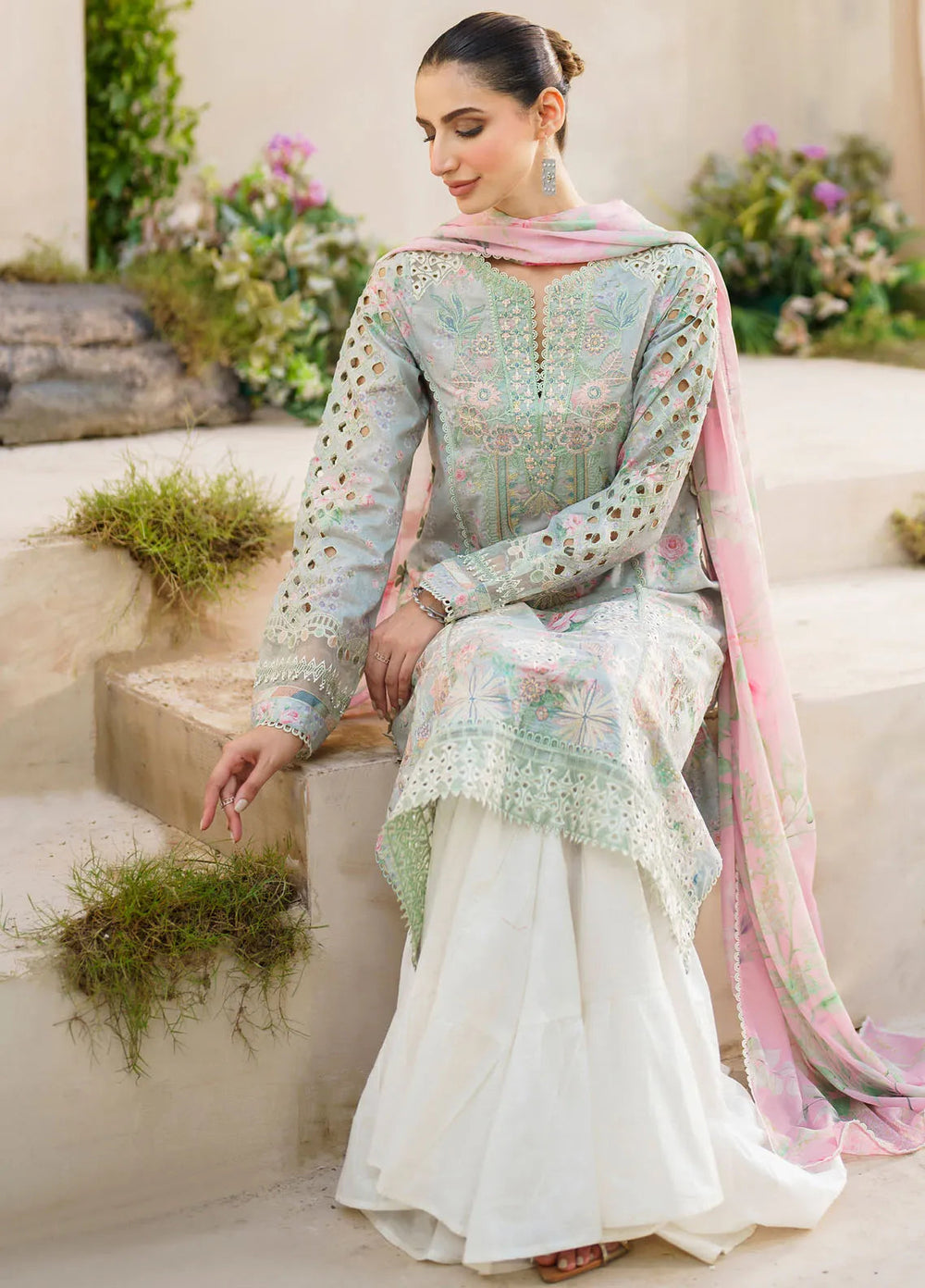 IX Embroidered Lawn Suits Unstitched 3 Piece - IZ24FL SFL-07 GLEAM