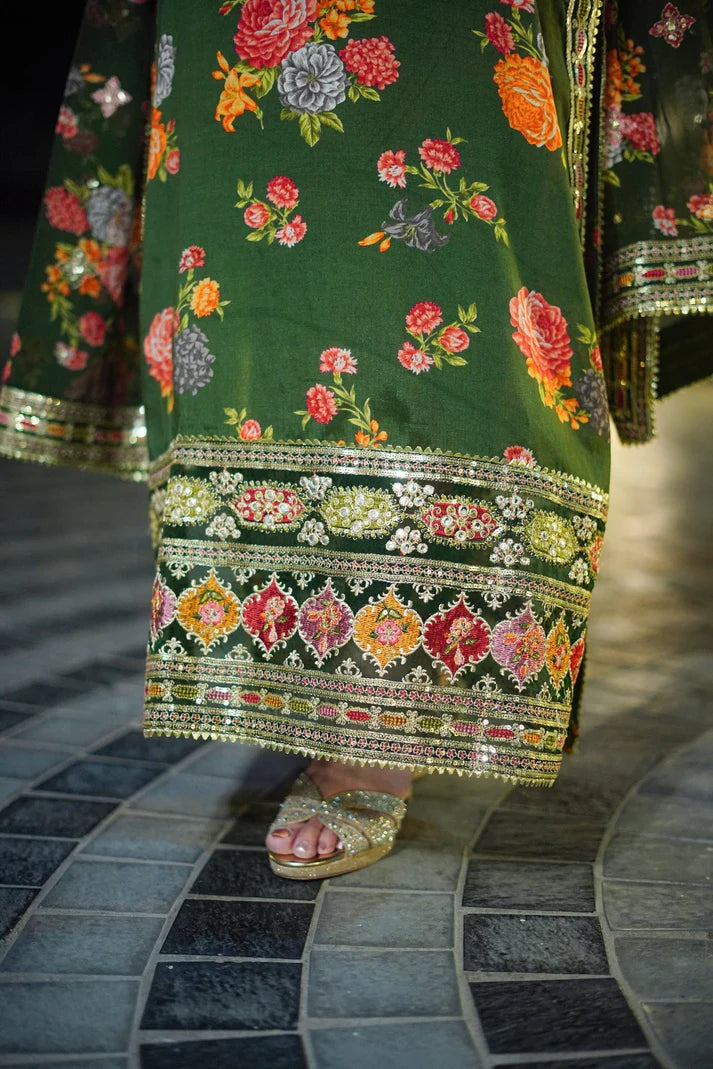 AL Silk Dress Embroidered 3 Piece Unstitched LUX-15 (Green)