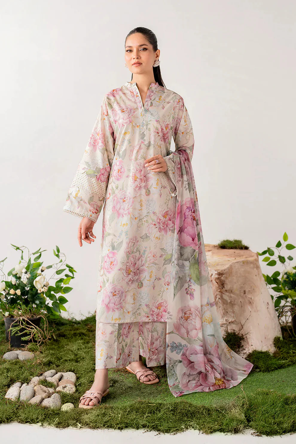 BAROQUE MULTI FLOWERS SILK DRESS